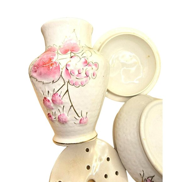 Wheeling Pottery Vase & Covered Dish Set Hand-Painted Floral Porcelain JJ3678 - Picture 5 of 12